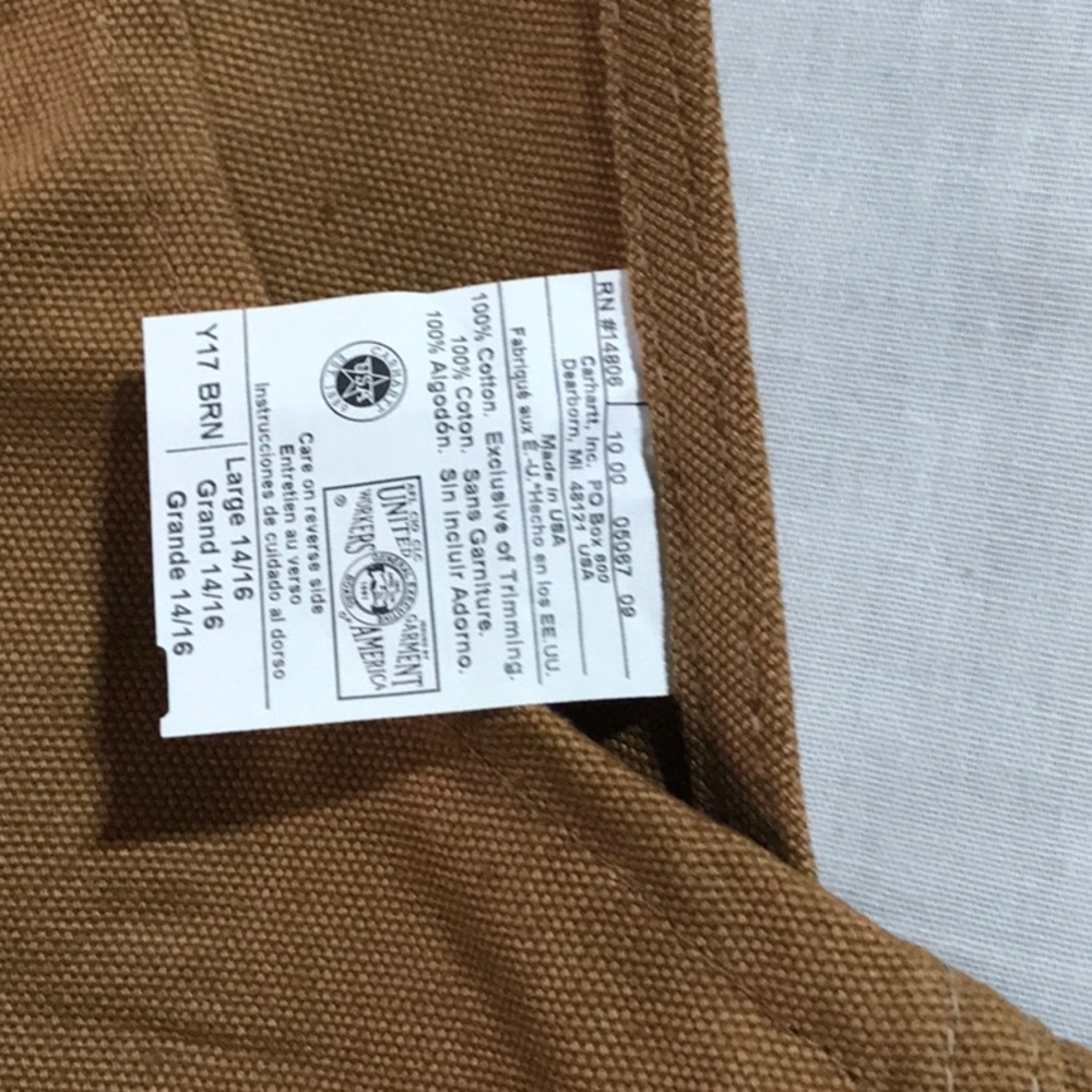 Vintage Carhartt Double Knee Bib Overalls Duck Canvas Tan Brown youth Workwear - Picture 9 of 13